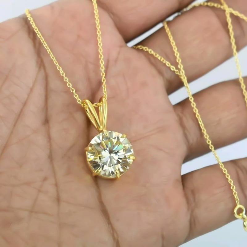 5.75 Ct Champagne Moissanite Solitaire Pendant in Gold Vermeil Gift for Women