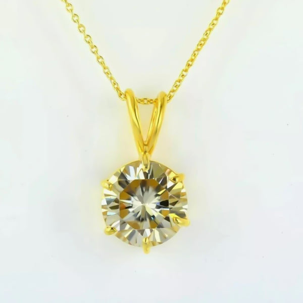 5.75 Ct Champagne Moissanite Solitaire Pendant in Gold Vermeil Gift for Women