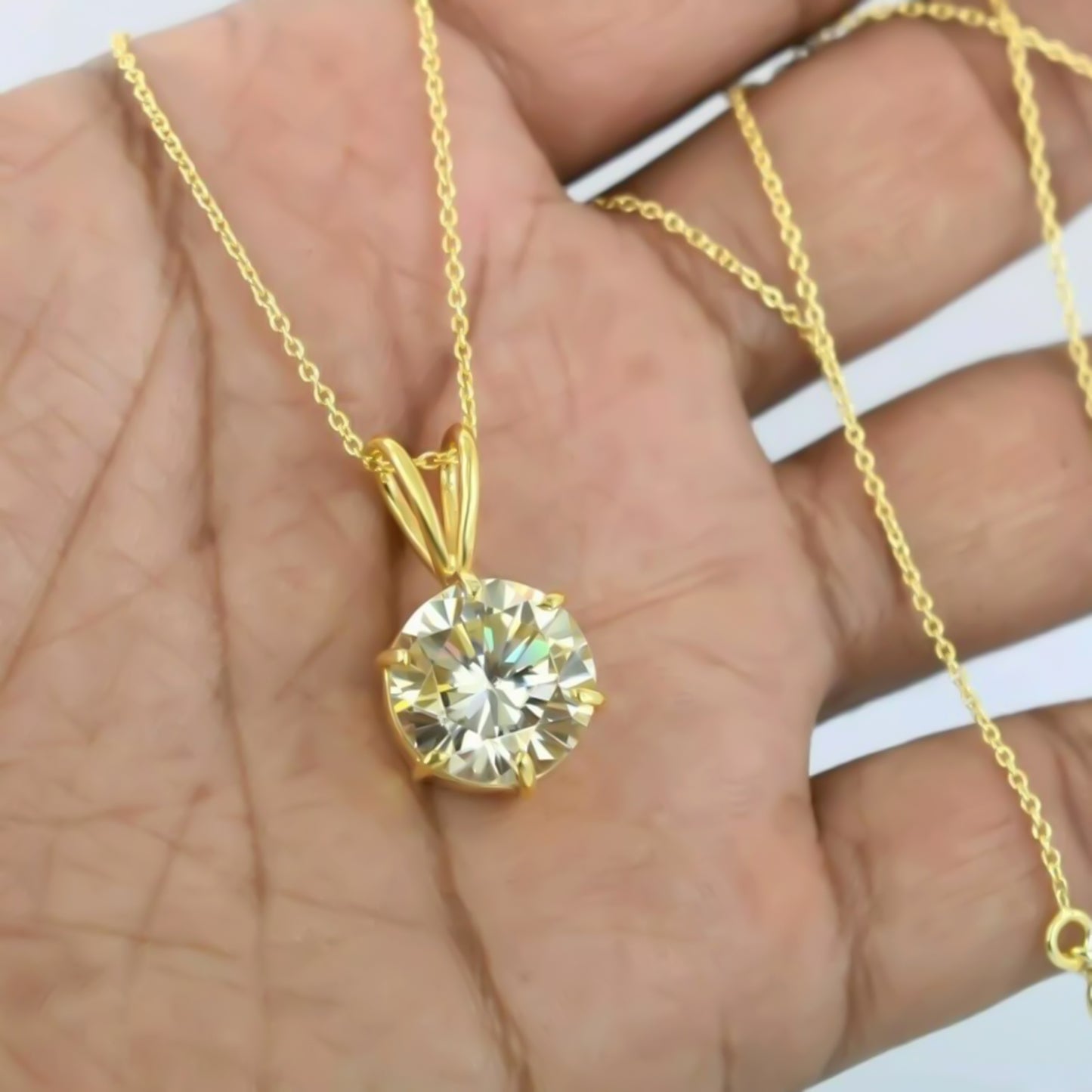5.75 Ct Champagne Moissanite Solitaire Pendant in Gold Vermeil Gift for Women