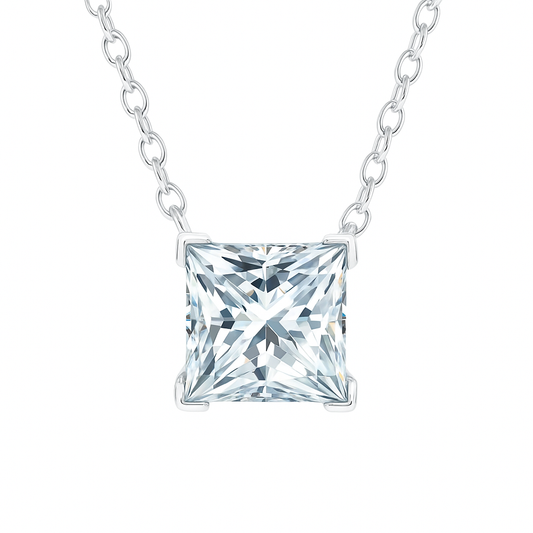 3.85 ct DEW Princess Cut White Moissanite Solitaire Pendant in Certified 18K Gold Plate 18K Gold Plated