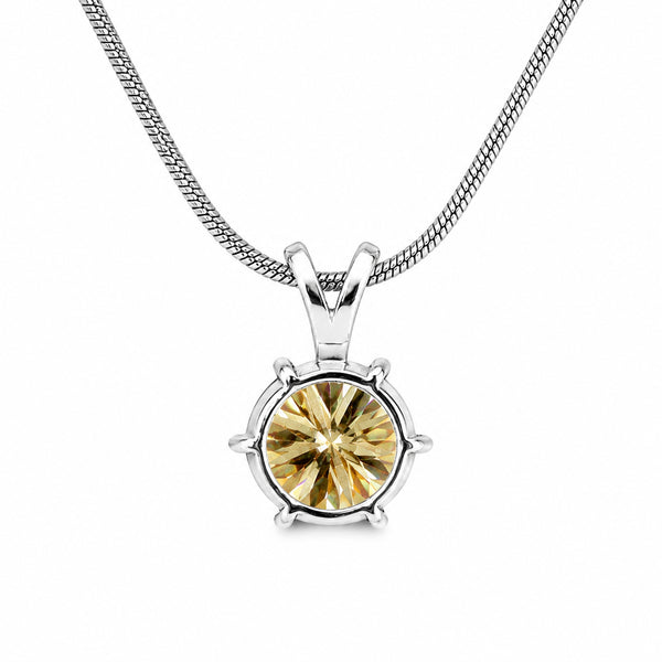 10.25ct DEW Champagne Moissanite Round Pendant Necklace