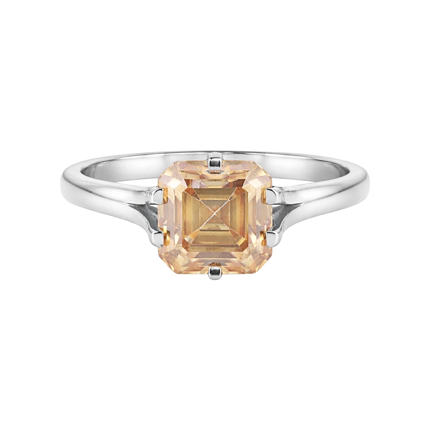 2.50 carat asscher-cut champagne lab-grown diamond ring in 18k gold vermeil
