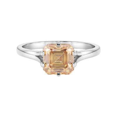 2.50 Ct Asscher Cut Champagne Lab Grown Diamond Ring — VS1 Clarity, 18k Gold Vermeil