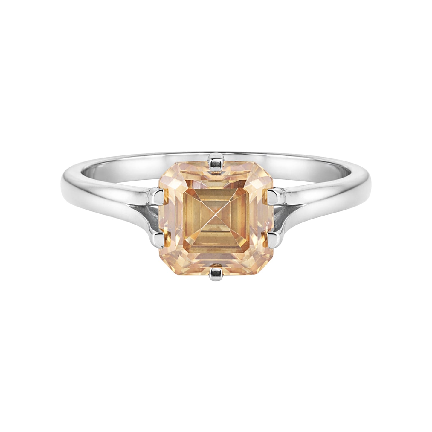 9.3 Ct Champagne Moissanite Asscher Solitaire Ring - 925 Sterling Silver Gold Vermeil