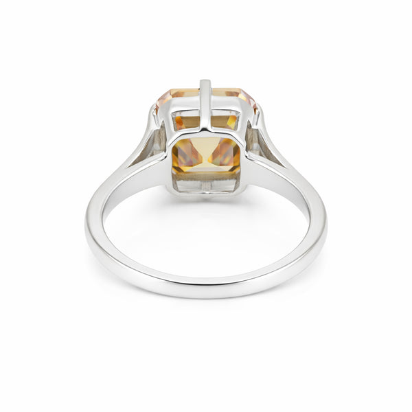 9.3 Ct Champagne Moissanite Asscher Solitaire Ring - 925 Sterling Silver Gold Vermeil