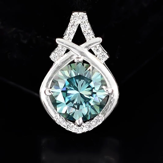 4.20 Ct Blue Round Moissanite Pendant In Vermeil 925 Silver Certified Jewelry
