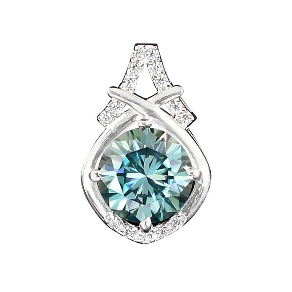 4.20 Ct Blue Round Moissanite Pendant In Vermeil 925 Silver Certified Jewelry