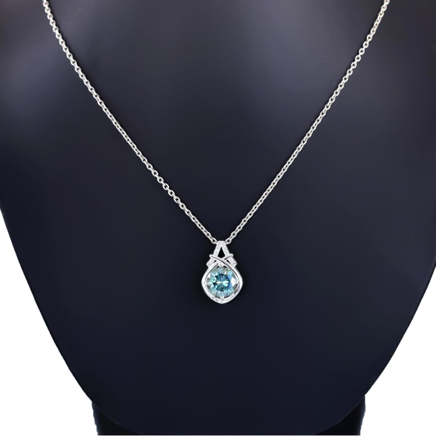 4.20 Ct Blue Round Moissanite Pendant In Vermeil 925 Silver Certified Jewelry