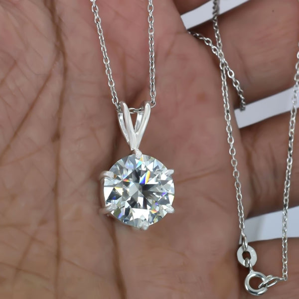 6.15 Ct Certified Moissanite Solitaire Pendant in Gold Vermeil Christmas Gift
