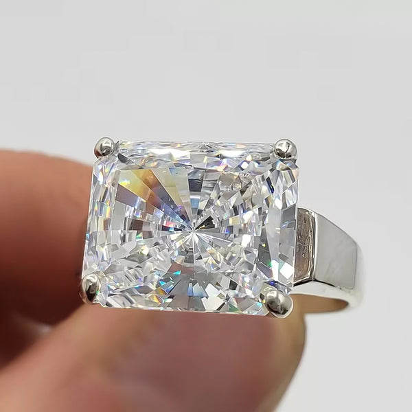 6.5 ct DEW White Moissanite Radiant Solitaire Ring - 18K Gold Vermeil on 925 Sterling Silver