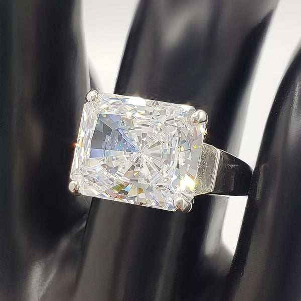 6.5 ct DEW White Moissanite Radiant Solitaire Ring - 18K Gold Vermeil on 925 Sterling Silver