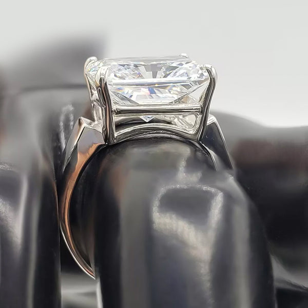 6.5 ct DEW White Moissanite Radiant Solitaire Ring - 18K Gold Vermeil on 925 Sterling Silver