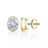 White moissanite solitaire studs worn on ear, statement scale and brilliance
