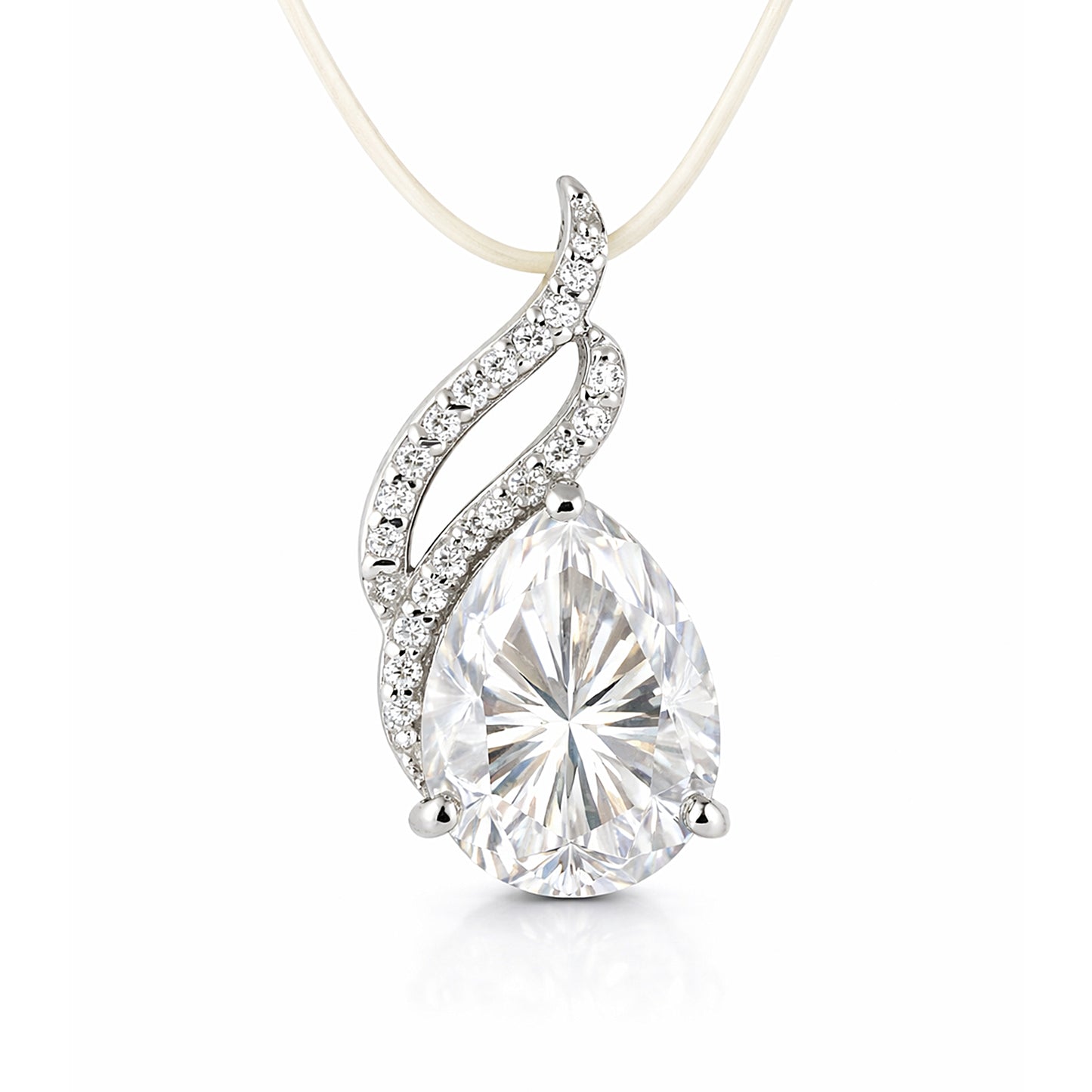 Moissanite 4.5Ct Pear Moisanite Pendant White Gold Finish Free Chain Included Gold Vermeil