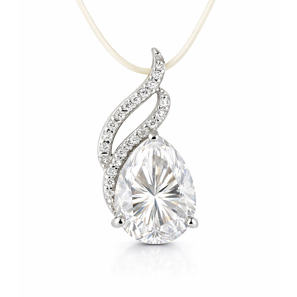Moissanite 4.5Ct Pear Moisanite Pendant White Gold Finish Free Chain Included Gold Vermeil