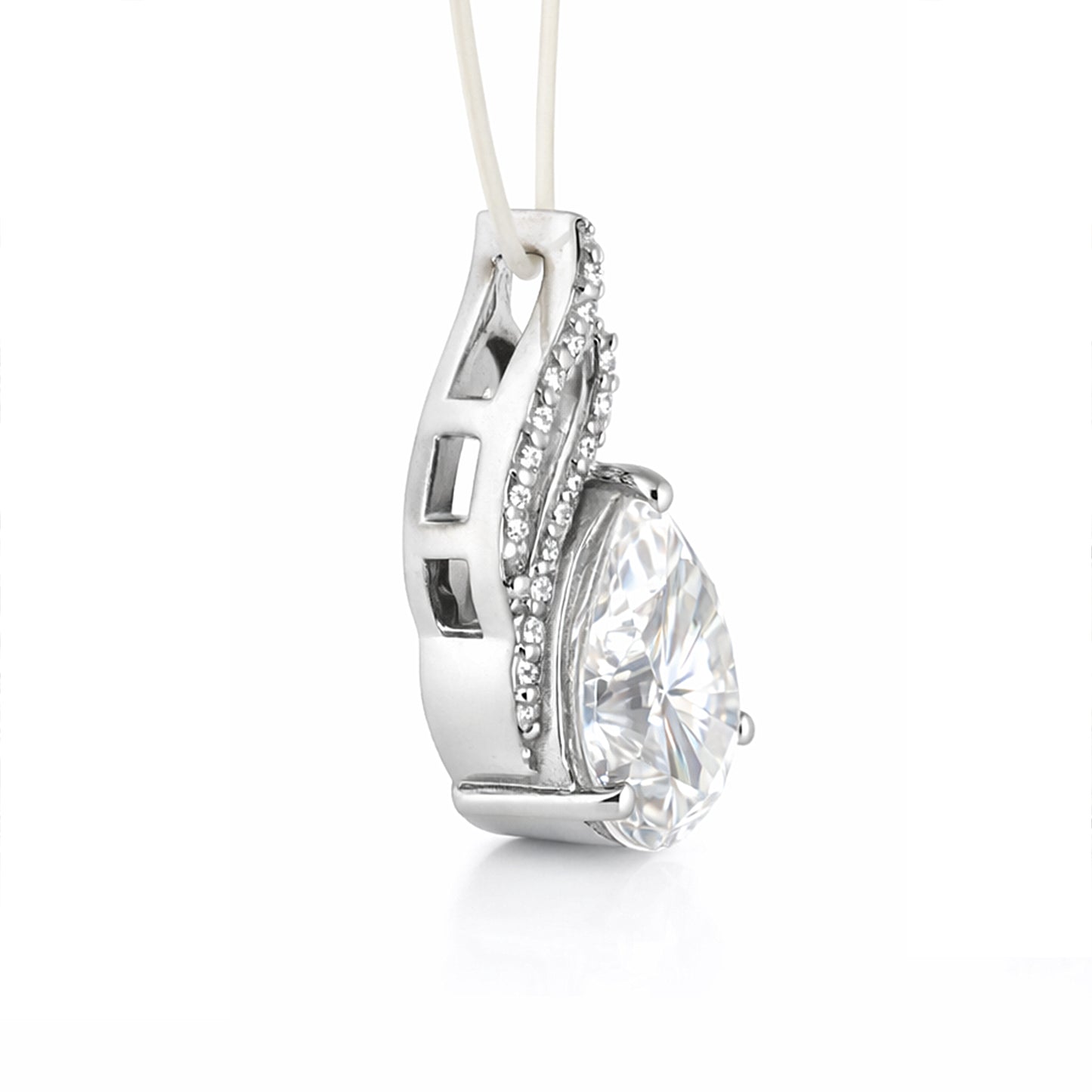 Moissanite 4.5Ct Pear Moisanite Pendant White Gold Finish Free Chain Included Gold Vermeil