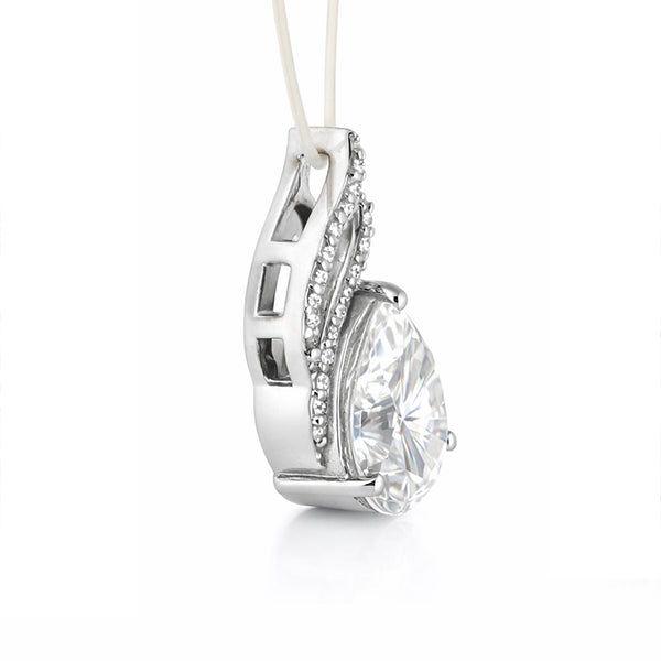 Moissanite 4.5Ct Pear Moisanite Pendant White Gold Finish Free Chain Included Gold Vermeil