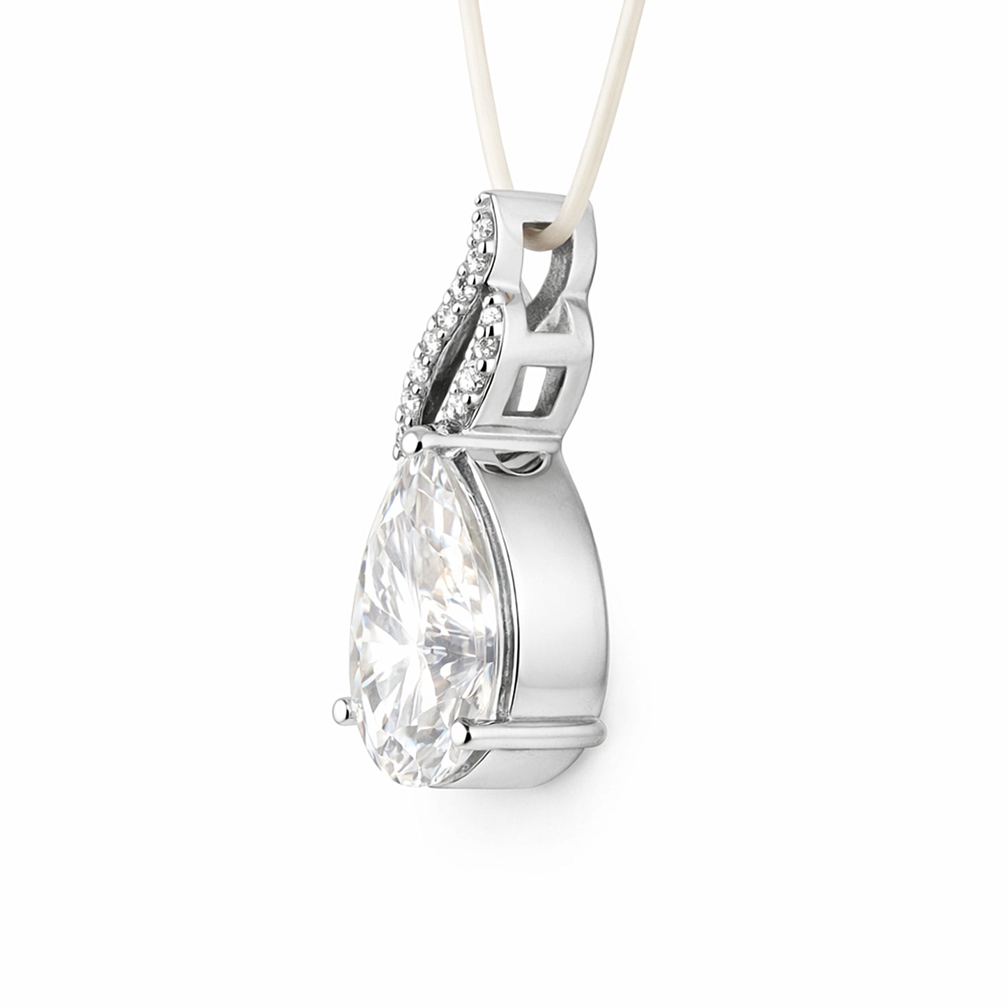 Moissanite 4.5Ct Pear Moisanite Pendant White Gold Finish Free Chain Included Gold Vermeil