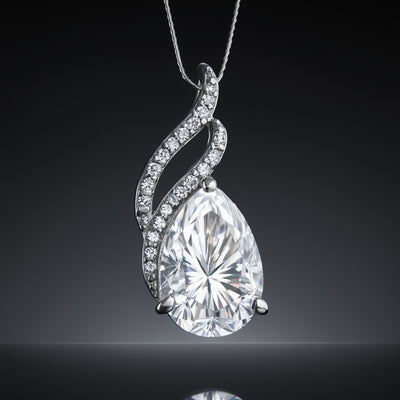 Moissanite 4.5Ct Pear Moisanite Pendant White Gold Finish Free Chain Included Gold Vermeil