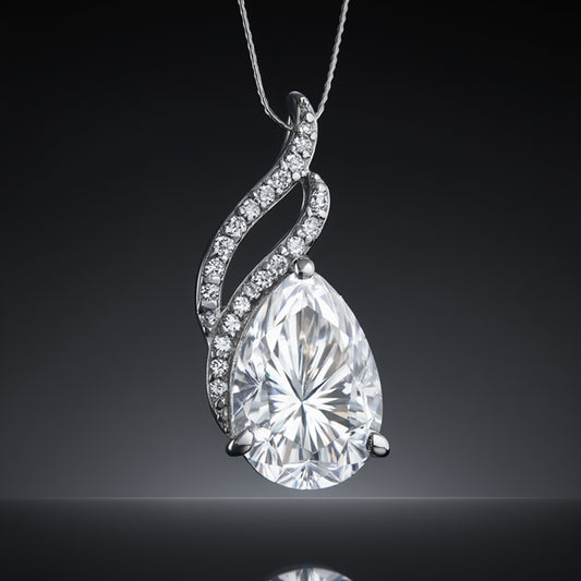 Moissanite 4.5Ct Pear Moisanite Pendant White Gold Finish Free Chain Included Gold Vermeil