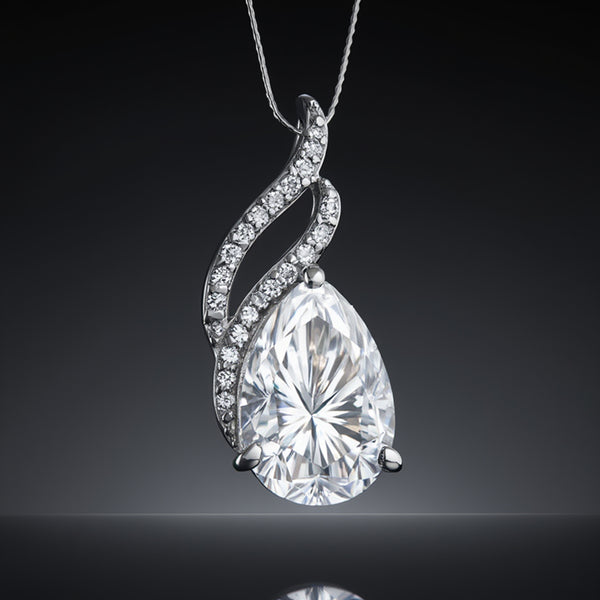 Moissanite 4.5 ct DEW Pear Moisanite Pendant White Gold Finish Free Chain Included Gold Vermeil