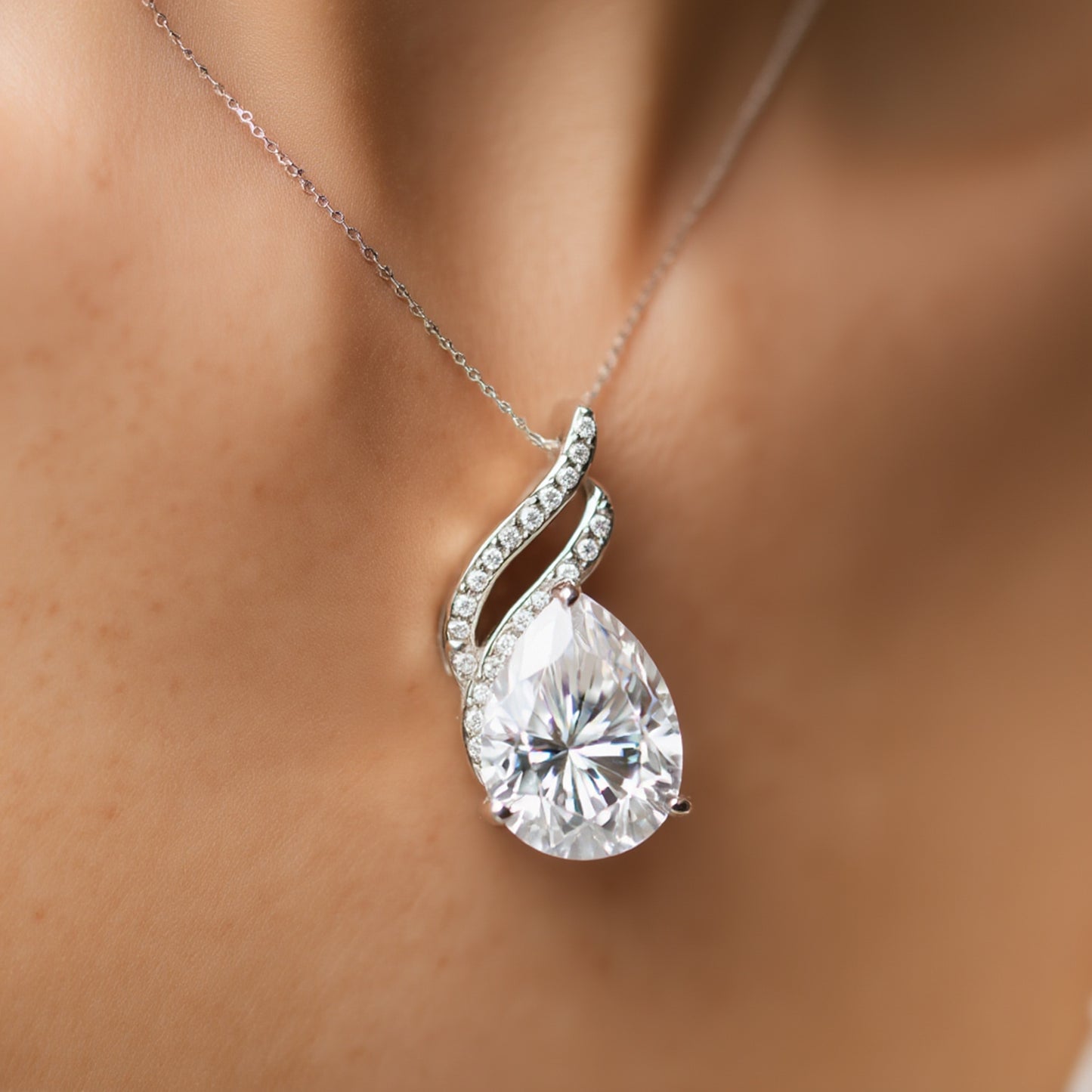 Moissanite 4.5Ct Pear Moisanite Pendant White Gold Finish Free Chain Included Gold Vermeil