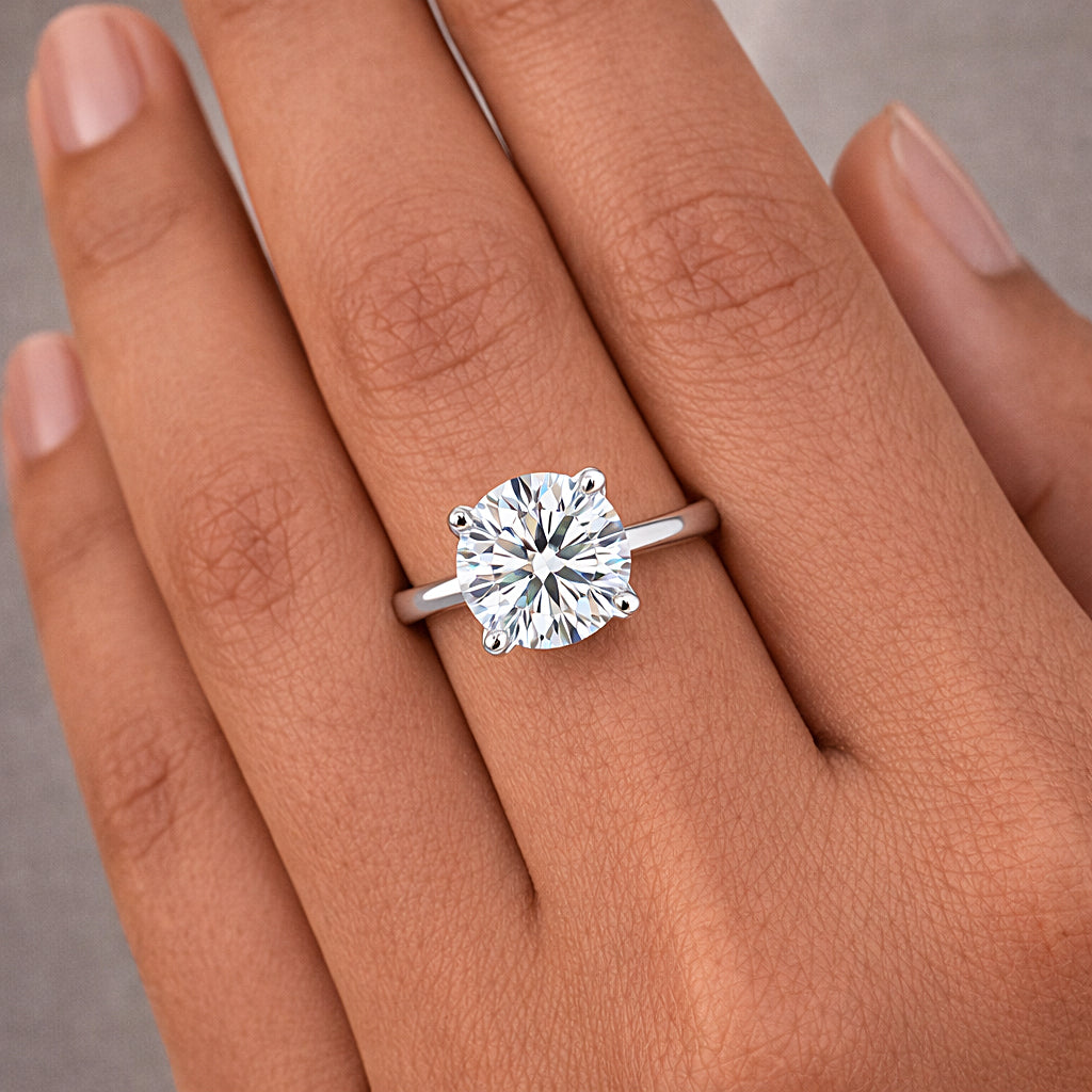 6.65 ct DEW White Moissanite Round Solitaire Ring - 18K Gold Vermeil on 925 Sterling Silver