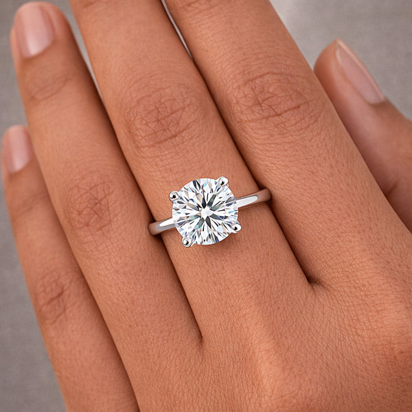 6.65 ct DEW White Moissanite Round Solitaire Ring - 18K Gold Vermeil on 925 Sterling Silver