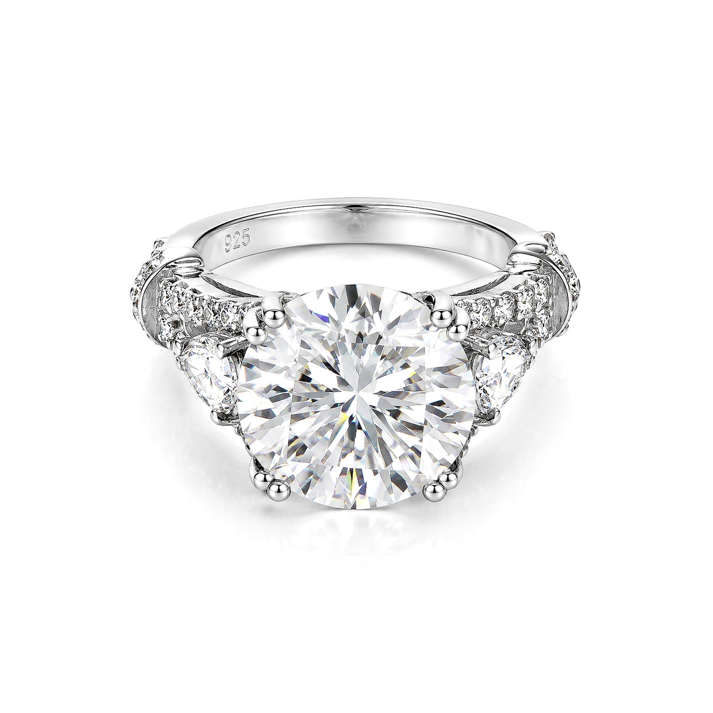 9.25 ct DEW Certified Round Cut White Moissanite Solitaire Ring Gold Vermeil