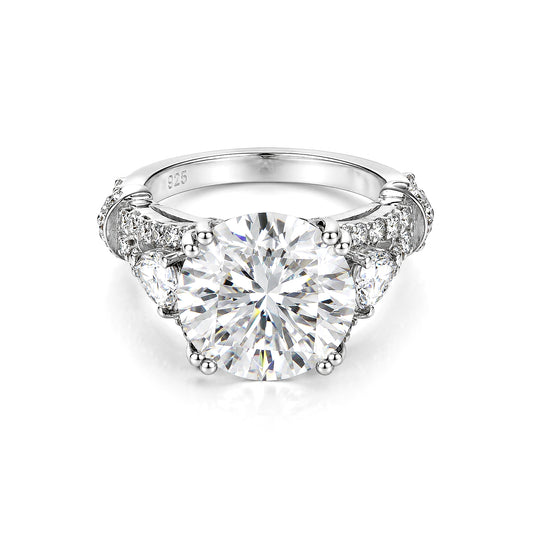9.25 ct DEW Certified Round Cut White Moissanite Solitaire Ring Gold Vermeil