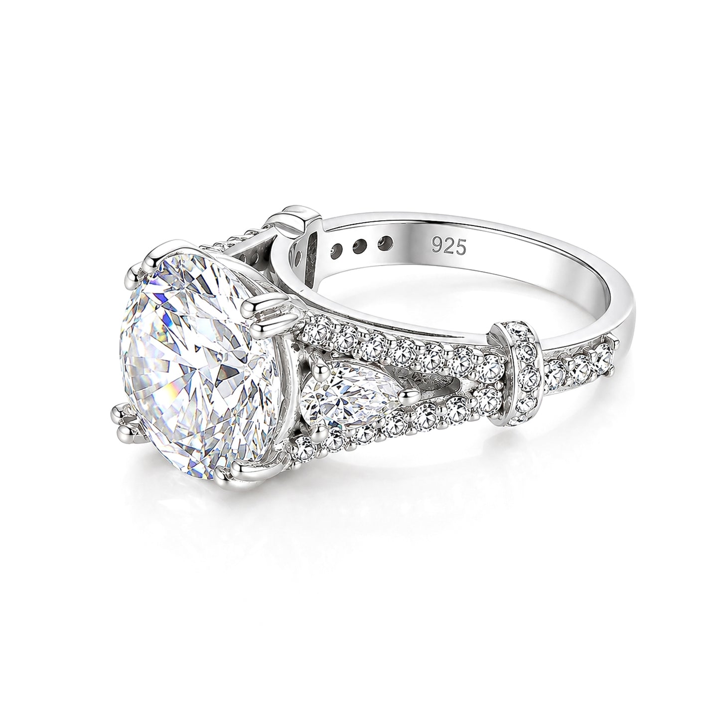 9.25 ct DEW Certified Round Cut White Moissanite Solitaire Ring Gold Vermeil