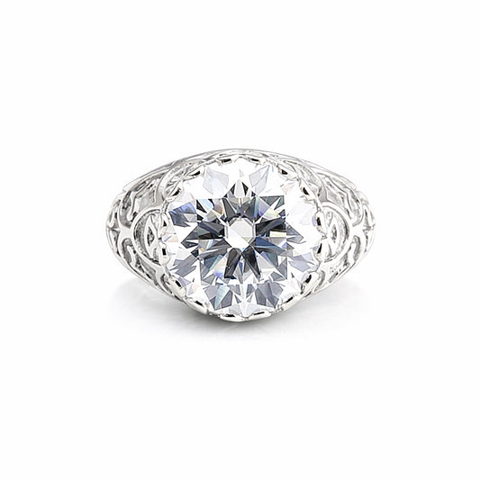 9.85 ct DEW White Moissanite Round Solitaire Ring - 18K Gold Vermeil on 925 Sterling Silver