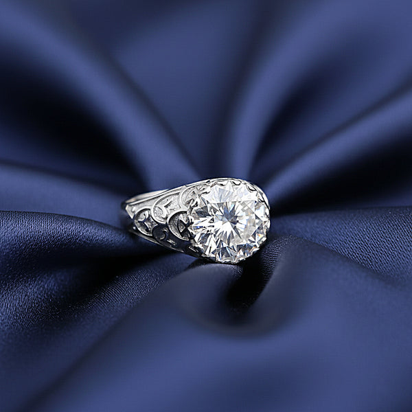 9.85 Ct White Moissanite Round Solitaire Ring - 925 Sterling Silver Gold Vermeil