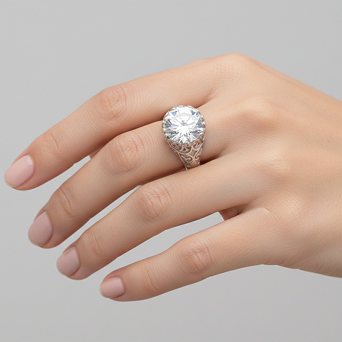 9.85 Ct White Moissanite Round Solitaire Ring - 925 Sterling Silver Gold Vermeil
