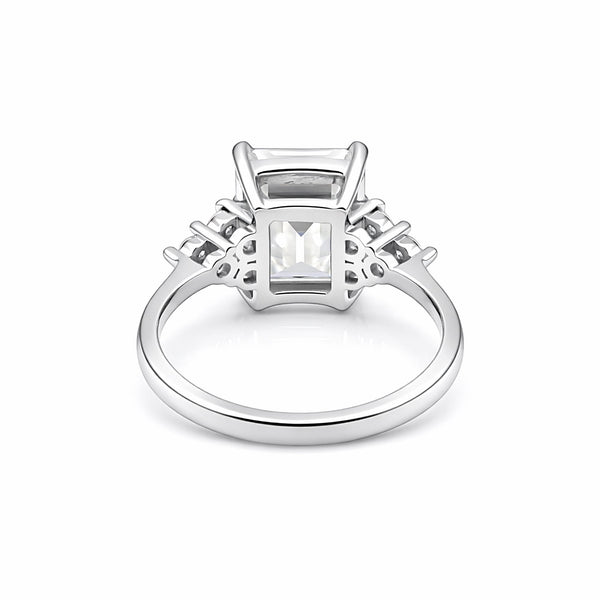 Detail of VS1 clarity emerald cut lab-grown diamond with stepped pavilion