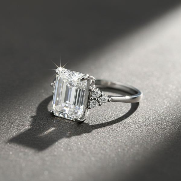 4.48 Ct Emerald Cut White Moissanite Solitaire Ring in – Gift Idea 18K Gold Plated 18K Gold Plated