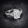 Top view of emerald cut lab diamond showing step facets and clean clarity