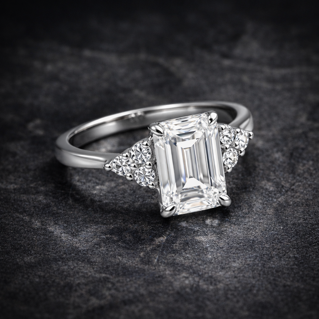 4.48 Ct Emerald Cut White Moissanite Solitaire Ring in – Gift Idea 18K Gold Plated 18K Gold Plated
