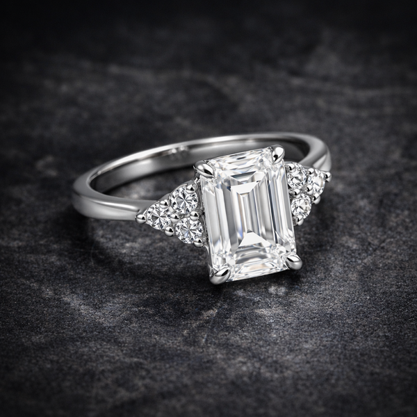 4.48 Ct Emerald Cut White Moissanite Solitaire Ring in – Gift Idea 18K Gold Plated 18K Gold Plated