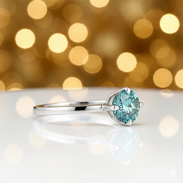 3.60 ct DEW Blue Moissanite Solitaire Ring In Gold Vermeil Great Shine & Bling