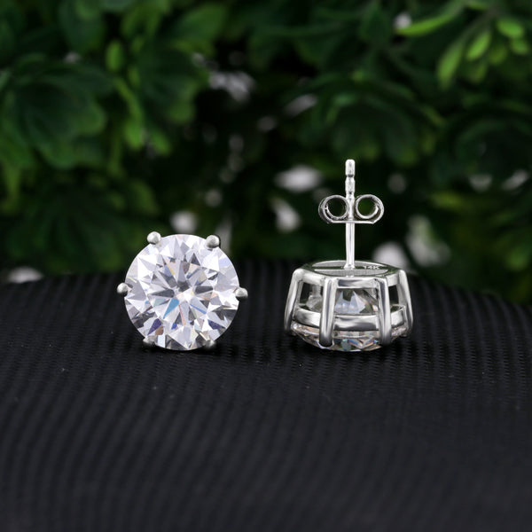 10.00ct DEW White Moissanite Round Solitaire Stud Earrings