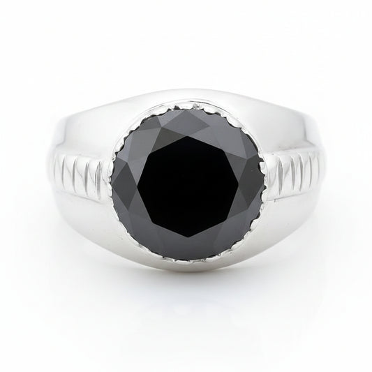 5.2 ct DEW Black Moissanite Round Solitaire Ring - 18K Gold Vermeil on 925 Sterling Silver