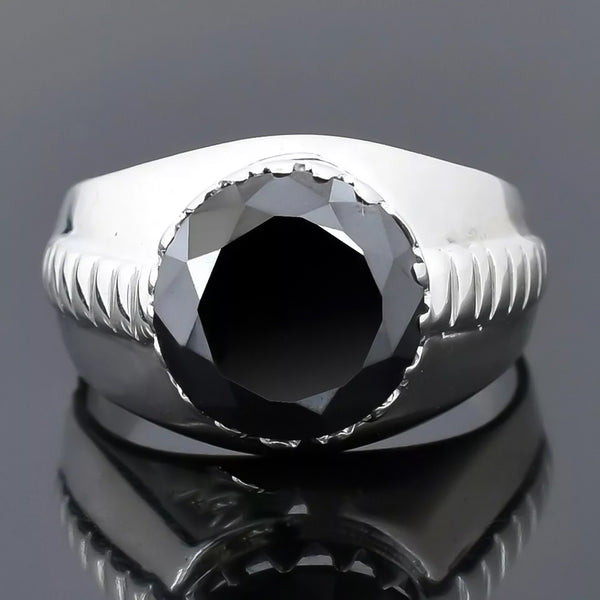 5.2 ct DEW Black Moissanite Round Solitaire Ring - 18K Gold Vermeil on 925 Sterling Silver