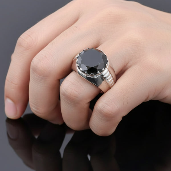 5.2 ct DEW Black Moissanite Round Solitaire Ring - 18K Gold Vermeil on 925 Sterling Silver