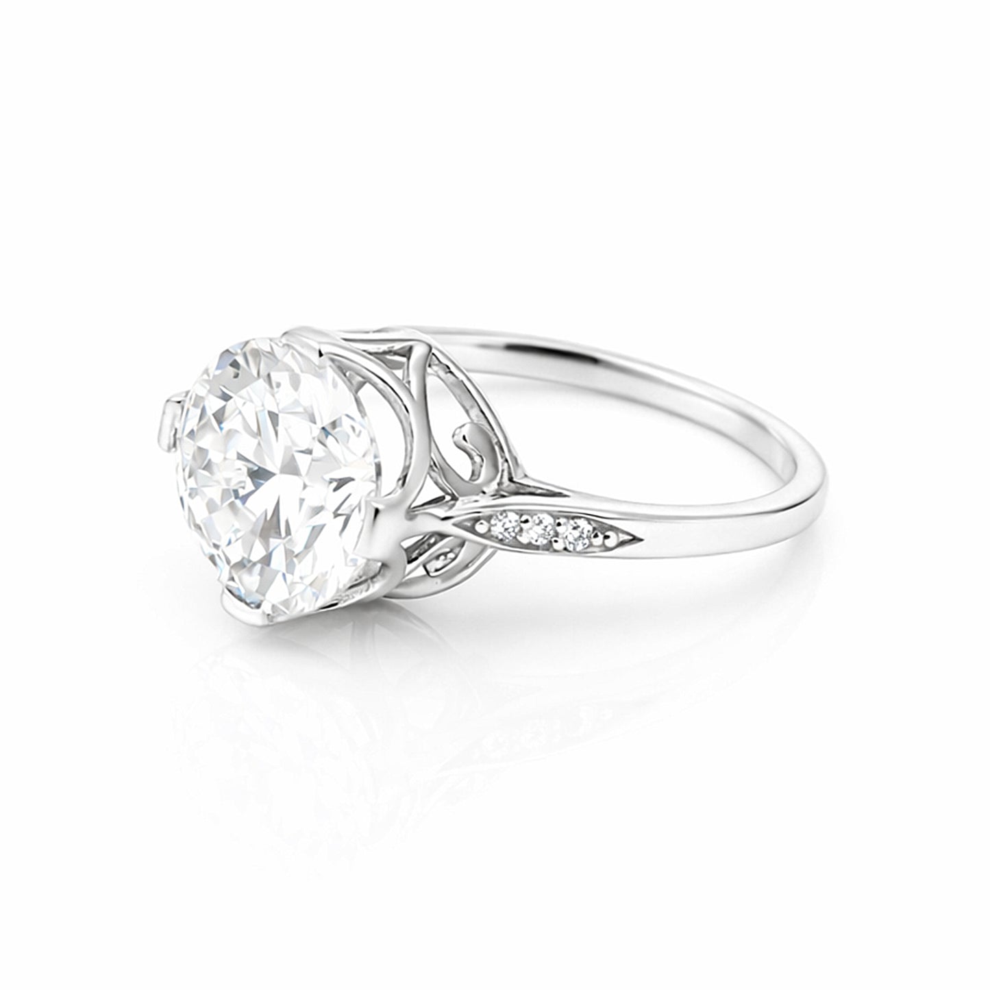 6.7 ct DEW White Moissanite Round Solitaire Ring - 18K Gold Vermeil on 925 Sterling Silver