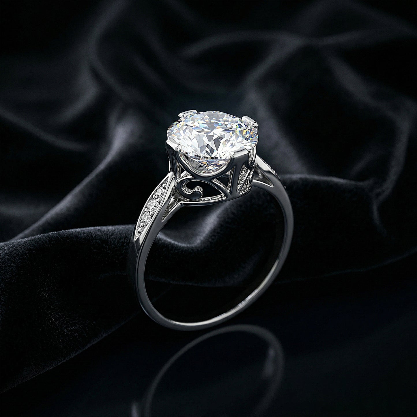 6.7 ct DEW White Moissanite Round Solitaire Ring - 18K Gold Vermeil on 925 Sterling Silver