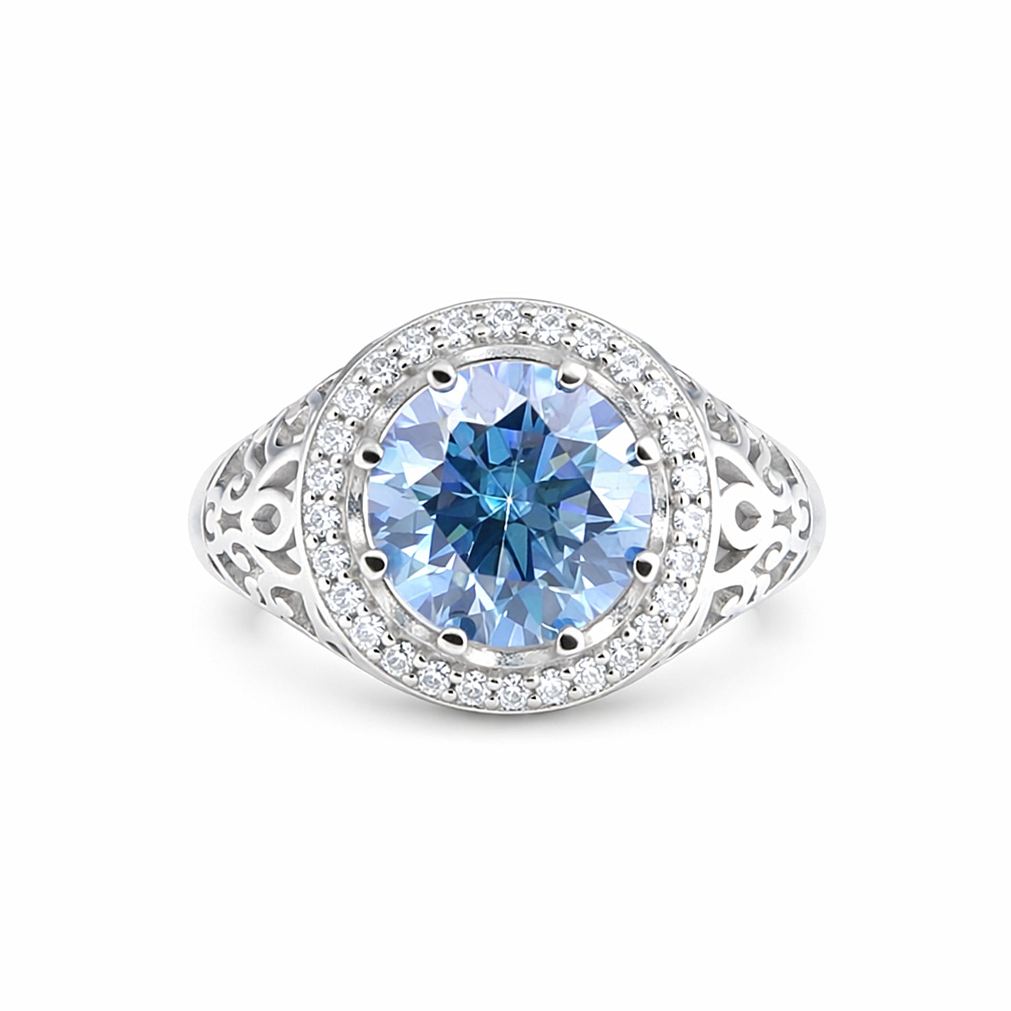 6.00 Ct Certified Blue Moissanite Ring – Wedding Gift in 18K Gold Plated