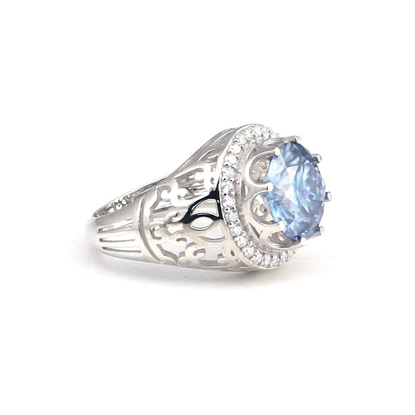 6.00 Ct Certified Blue Moissanite Ring – Wedding Gift in 18K Gold Plated