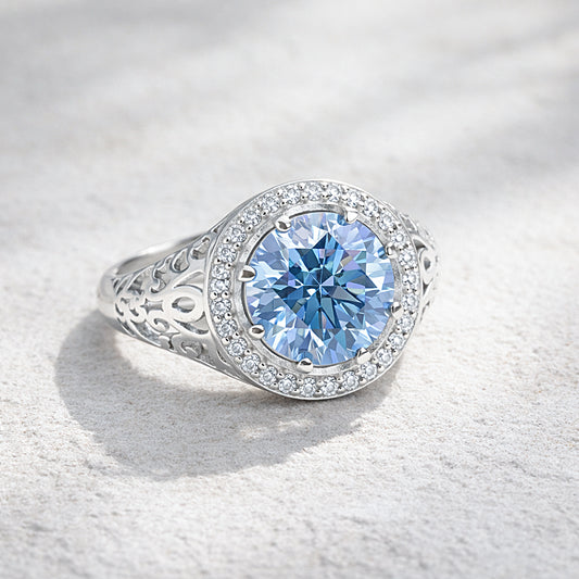 6.00 Ct Certified Blue Moissanite Ring – Wedding Gift in 18K Gold Plated