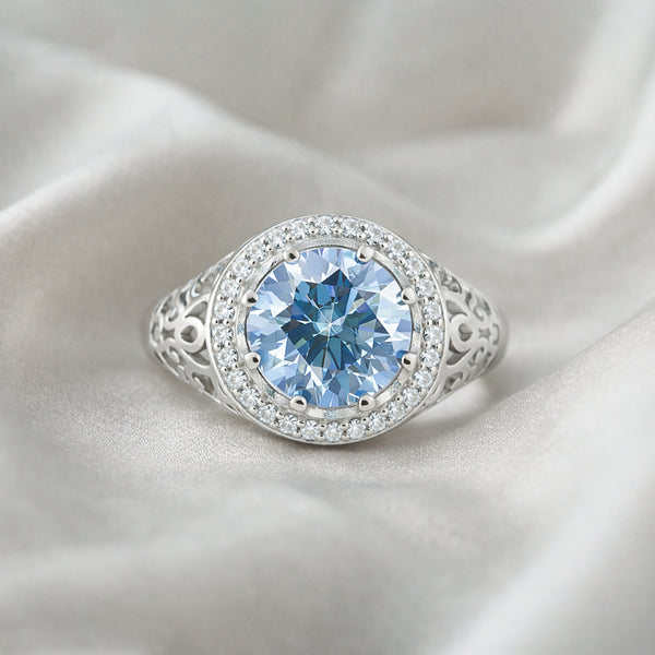 6.00 Ct Certified Blue Moissanite Ring – Wedding Gift in 18K Gold Plated